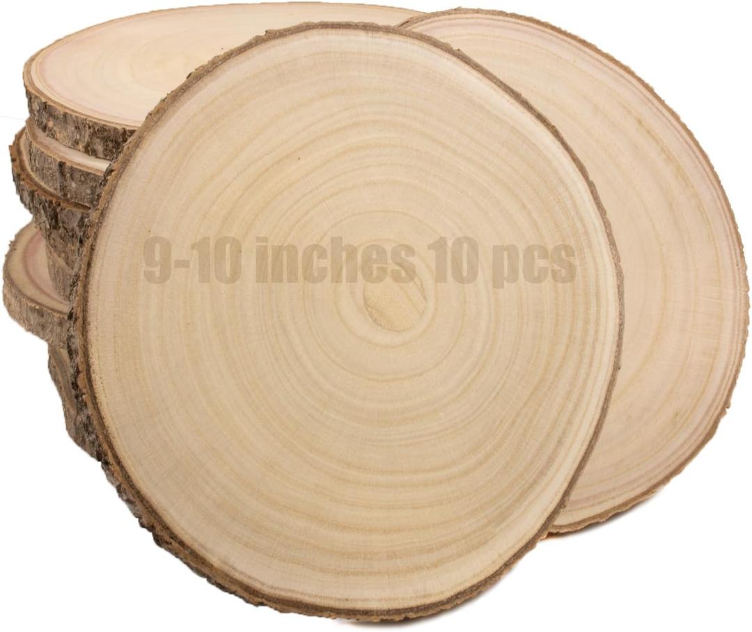 Large Unfinished Wood Slices for Centerpieces 10 Pcs 9-10 inches Natural Wood centerpieces for Tables Table Decor, Rustic Wedding CenterpiecesWood Rounds for Crafts, and Wooden Christmas Decoration