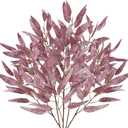 DILATATA 33.5" Purple Leaves for Christmas Tree, Glitter Christmas Leaf Stems, Non-Shedding Shiny Sequin Fabric Christmas Picks for Wreath, Centerpiece Decor 