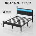 OLEVS Queen Size Bed Frame with LED Lights & Charging Station, Modern Platform Bed with 2-Tier Storage Headboard, No Box Spring Needed, Noise Free