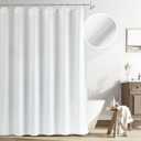 Naturoom White Linen Shower Curtain, Cloth Textured Fabric Shower Curtain Set with Hooks, Simple Elegant Modern Farmhouse Country Ultra Thick Bath Curtains for Bathroom,Water Repellent,72x72