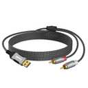 USB to RCA Audio Cable 6 FT, USB-A to 2RCA Jack Plug Adapter, Type-A to 2 Male Y RCA Splitter, Gold-Plated Connector, Nylon Braided Jacket, for PC, Laptop, DVD Player, Speaker, Power Amplifier