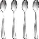 WDF 100 Pack Silver Plastic Spoons Disposable - 6.9 Inch Silver Spoons Heavy Duty Plastic Spoons, Modern Silver Disposable Spoons Perfect for Parties, Weddings