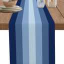 Gradient Navy Blue Stripes Table Runner,Cotton Linen Table Runners 70 Inches Long,Geometric Stripe Lines Dresser Scarf Tablerunner for Kitchen Coffee/Dining/Sofa/End Tables TV Stand (Abstract)