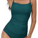 Eomenie Women's Swimsuit Tankini Tummy Control Bathing Suits Two Piece Full Coverage Slim Swim Suits with High Waisted Bottom Peacock Green