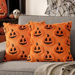 MIULEE Fall Halloween Throw Pillow Covers 18x18 Decorative Pumpkin Pattern Pillowcases Soft Plush Faux Wool Cushions for Home Patio Sofa Couch,Orange-Black
