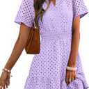 RUMIA Womens Dresses 2026 Summer V Neck Eyelet Lace A Line Short Dress (Purple, XL)