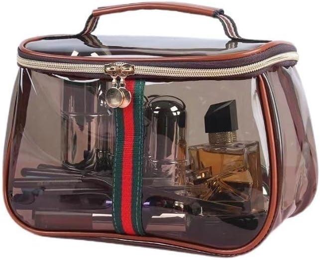 New Retro Vintage Vanity Bag, Clear Makeup Organizer with Handle,Large Capacity Waterproof Makeup Organizer bag with Zipper,Travel Cosmetic & Skincare Storage Case for Ladies (Coffee)