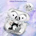 for Apple for Airpods 4 Case 2024 - Quicksand Liquid Animal Kawaii Cute Fun Funny Mujer Girl Women Sparkling Sparkle Glitter Bling Sparkly Black Cat Keychain Girly for Airpod 4 Case Cover