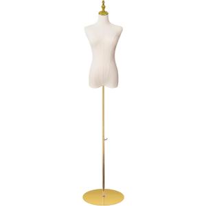 Female Mannequin Torso, Dress Form for Sewing 55-71Inch Height Adjustable Women Model, Mannequin Body High Stability Gold Metal Stand for Clothing Dress Jewelry Display