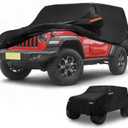 Car Cover Waterproof All Weather Sun Rain Protection Full Exterior Cover for Jeep Wrangler 2DR Black with Left Side Zippers