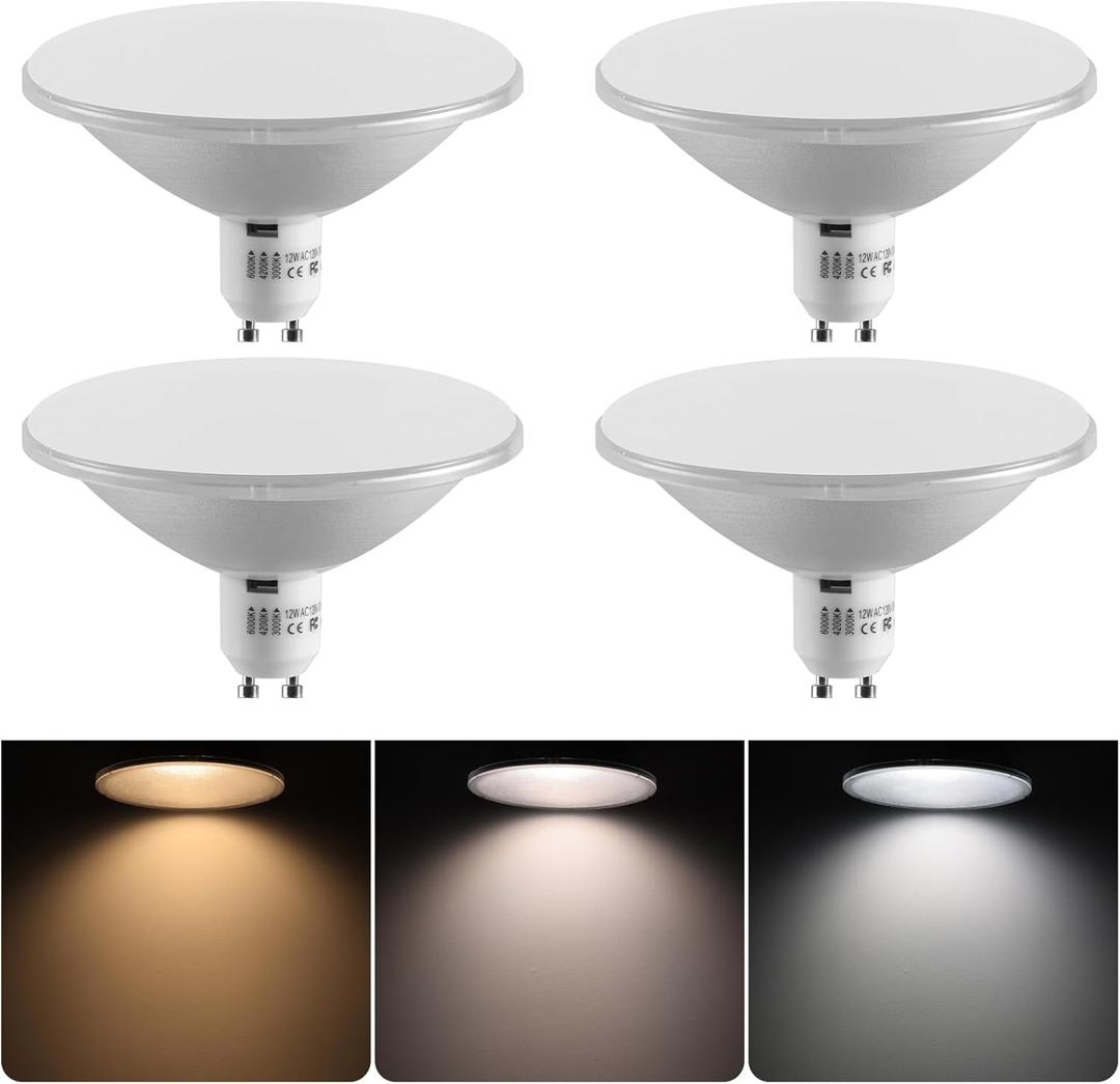 Dimmable 75R111 GU10 LED Bulbs, 100W AR111 Halogen Flood Light Equivalent, 3 Color Selectable Warm White Neutral White Cool White, 120V 12W Recessed Spotlight Track Light, 4 Pack.