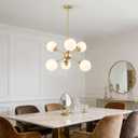 26" Glass Globe Chandelier, 6-Light Gold Sputnik Chandelier, Modern Ceiling Light Fixture for Dining Room, Kitchen Island, Foyer, Living Room