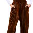 BerryGo Casual Velvet Sleeveless Loose Jumpsuits Dressy One Piece Wide Leg Overalls Long Pant Rompers For Women (Small, Orange)