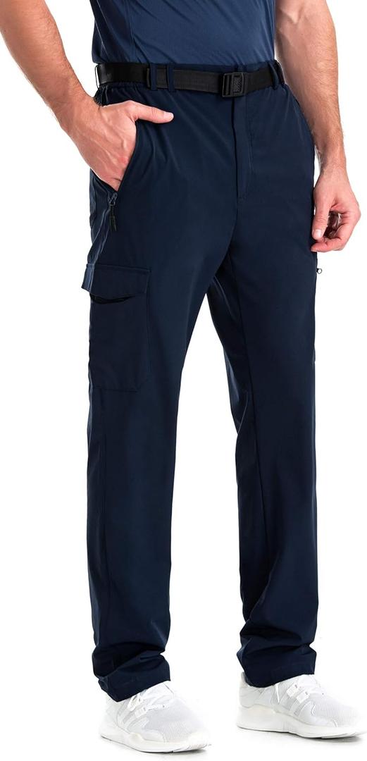 clothin Men's Elastic-Waist Travel Pant Stretchy Lightweight Pant Multi-Pockets Quick Dry Breathable (Blue, M)