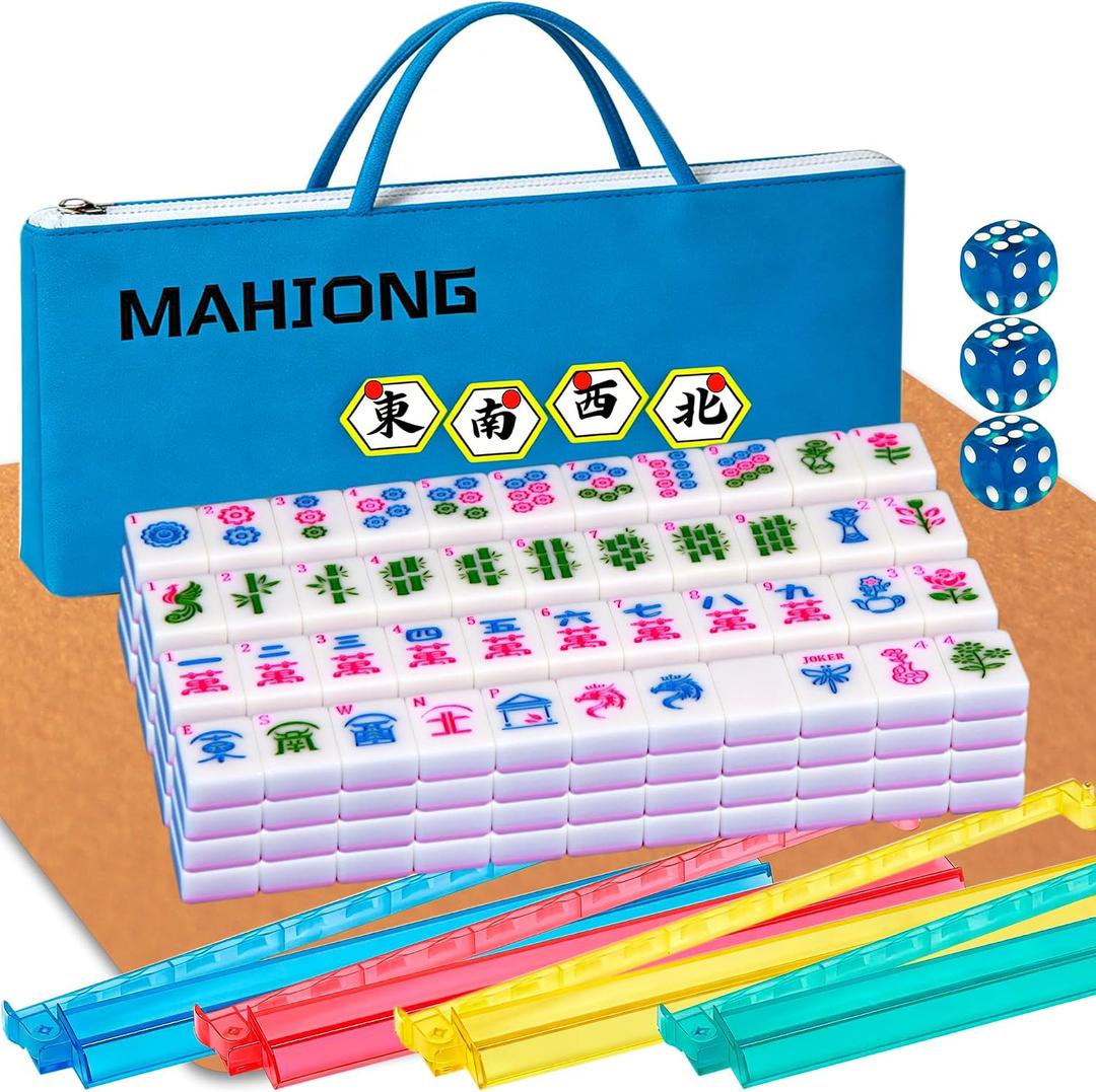American Mahjong Set 166 Mahjong Tile Set 1.2-inch American Mahjong Tile Set Equipped with Mahjong Racks with Pushers Mahjong Table Mat Mahjong Set Storage Bag, 1.2 X 0.9 X 0.5 inches