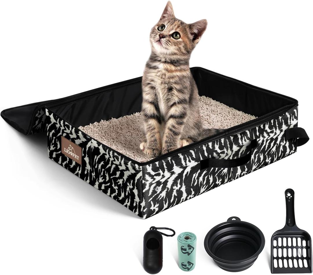 Portable Litter Box for Cats Kitten Foldable Travel Litter Box with Lid, Leak-Proof No Smell Easy to Carry, Clean and Store Easy for Car Travel, Hotle Stays and Road Trip 16x12x4.3inches (Medium, Camo)