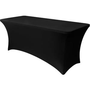 Obstal Spandex Table Cover 5ft Fitted Tablecloth Rectangular - Black Rectangle Folding Table Cloth for Birthday Party Wedding Banquet, 60L x 30W Inch