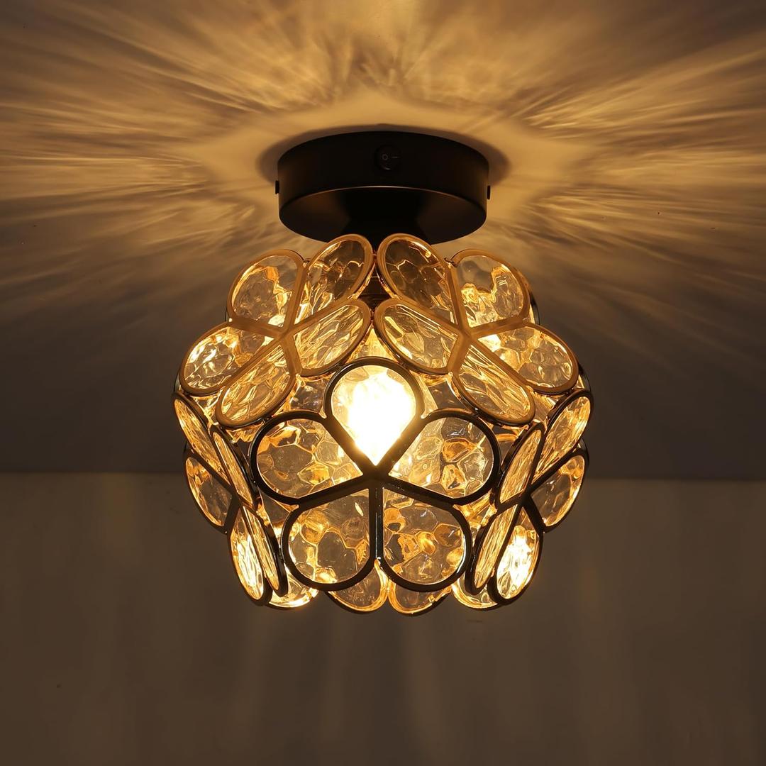 12V RV Flower Petals Tiffany Style LED Ceiling Light Fixture (Bulb Included), Built-in On/Off Switch 4W, 3000K Warm White, LED Interior Light Fixture Fixture for RV, Motorhome, Camper, Trailer