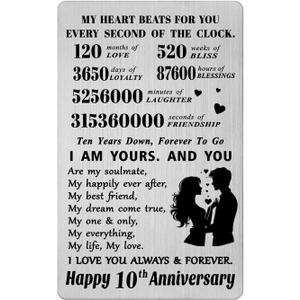 3 x 10 Year Wedding Anniversary Card Gifts - Happy 10th Anniversary Romantic Gifts for Him Her - Ten Year Wedding Wallet Card Presents for Husband Men