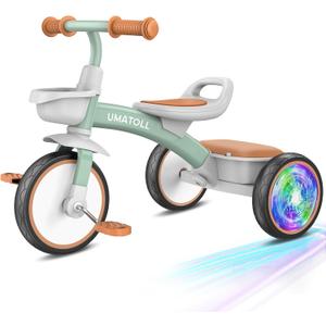 Umatoll Toddler Tricycle for 18 Month to 4 Year Old Boys Girls,Toddler Bike Toys with Adjustable Seat&Light-Up Wheels,Birthday Gift for Age 2-3 (Green)