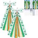2 Pcs St Patricks Day Clover Ribbon Bow for Wreath Large Clover Wreaths Ribbon Bundle Assorted Sash for Wreaths for Irish Party Front Door Indoor Outdoor Decoration