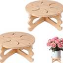 2 PCS Small Plant Stands Indoor, Round Bamboo & Wood Plant Holder Outdoor Flower Pot Stand, Wooden Display Flower Support Pedestal Board Accessories Plant Tables, Suitable for up to 4 inches