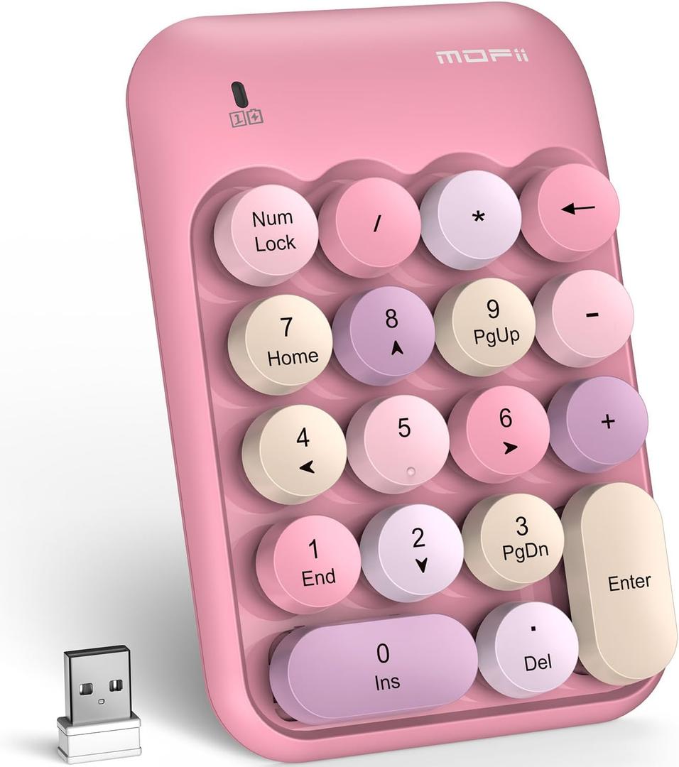 MOFII Wireless Number Pads, Colorful 2.4G Wireless 18 Keys Numeric Keypad Portable 10 Key Numpad for Financial Accounting, Laptop, PC, Computer, Notebook- Pink