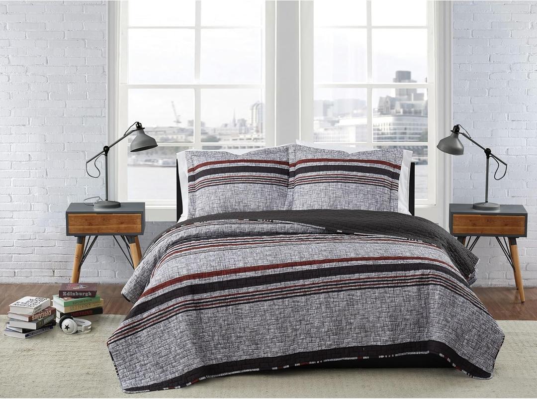 London Fog Warren Stripe King 3-Piece Quilt Set