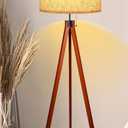 Wood Tripod Floor Lamp, 3 Color Temperatures Mid Century Modern Boho Floor Lamp, Tall Standing Lamps for Living Room Bedroom Office, Flaxen Lamp Shade with E26 Lamp Base
