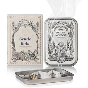 Paper Incense - 47pcs with Vintage Tin Case, Burning Papers Infused with Natural Essential Oils, Quick Usage & Long-Lasting Fragrance, Eliminating Bathroom, Kitchen, Pet Odors - Gentle Rain