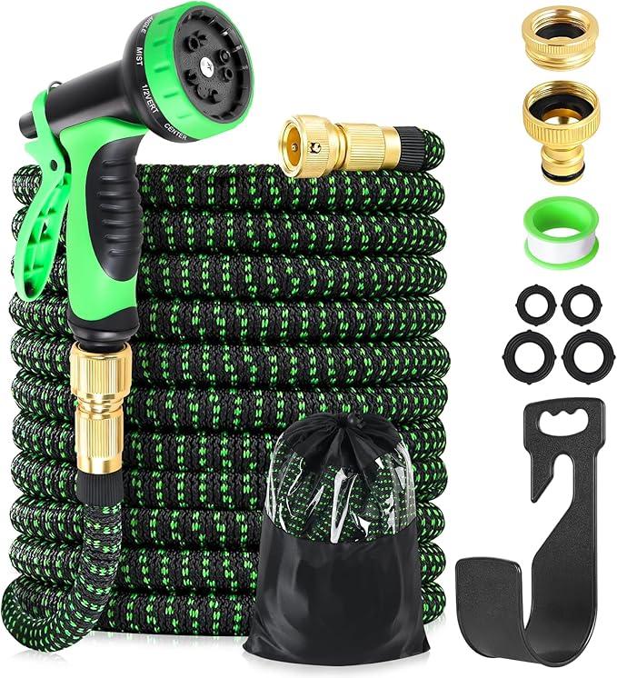 Expandable Garden Hose 15m 50ft, Flexible Hosepipe 10 Function Spray Nozzle, Water Hose with 3/4" 1/2" Tap Connectors, Lightweight Expanding Hose Pipe Magic Hose for Gardening Patio Car Washing