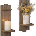 Wall Candle Holder for Farmhouse: Wood Floating Shelves Candle Sconces Wall Decor Set of 2 - Distressed Candle Holders for Small Vase Pillar Candles Tealight (15.7in x 5.1in)