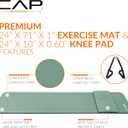 CAP Barbell High Density Exercise Yoga Mat with strap and Knee Pad 71"x24"x1/2" Sage Green