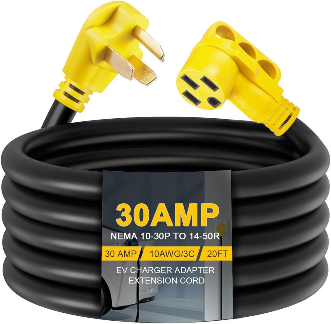 20ft EV Charger Adapter Cord Compatible with NEMA 10-30P to 14-50R, 30 Amp 3 Prong Dryer to 50 Amp 4 Prong EV Only for Tesla or EV Level 2 Charging, EV Extension Cord with Handle, ETL Listed