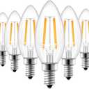 EDISHINE E12 LED Candelabra Bulb, 5W Equivalent 60W 2700K 500LM Warm Light, Dimmable Chandelier Light Bulbs, LED Candle Light Bulbs for Ceiling Fan, Dining Room, Christmas Decor UL Listed, 6 Pack