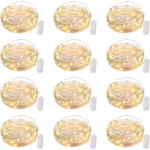 Brightown 12 Pack LED Fairy Lights Battery Operated String Lights - 7ft 20LED Waterproof Silver Wire Firefly Starry Moon Lights for DIY Crafts Wedding Table Centerpieces Party Bedroom Christmas (Warm White)