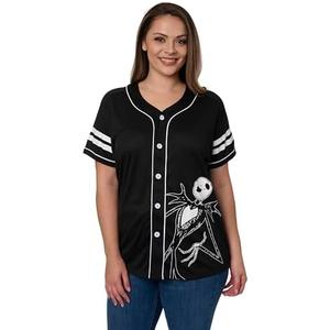 Disney Mickey Mouse Stitch Jack Skellington Womans Jersey Shirt Button Front Plus Size