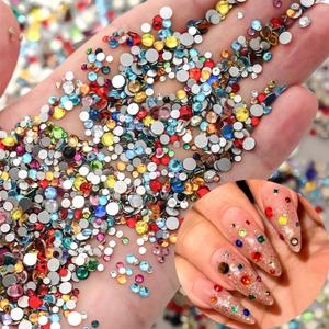 6 x 1440Pcs Colorful Rhinestones Nail Art Charms Bling Flat Back Nail Rhinestones Rounded Nail Diamonds Crystal 3D Nail Gems Nail Jewelry Shiny Kawaii Nail Charms for Women Acrylic Nails Charms Decoration (Multicolored-2)