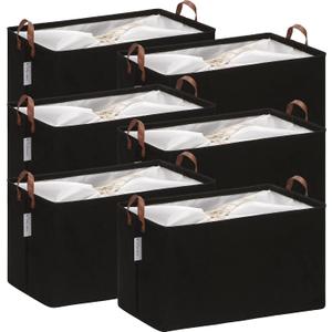 Hinwo 70L Extra Large Storage Bins, 6-Pack Closet Organizers and Storage, Foldable Clothes Storage Baskets with Handles, Containers for Clothing, Blanket, Comforters, Toys, Bedding (Black)
