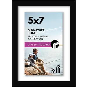 Americanflat 5x7 Floating Picture Frame with Polished Crystal-Clear Glass - Use as 5x7 Picture Frame or Display 3x5 Photo - Signature Float Collection - Photo Frames for Wall Display - Black