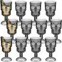 Bokon Set of 12 Halloween Cups Skull Goblets Gothic Party Table Decorations Plastic Wine Goblet Halloween Party Supplies Skeleton Themed Centerpiece (Black)