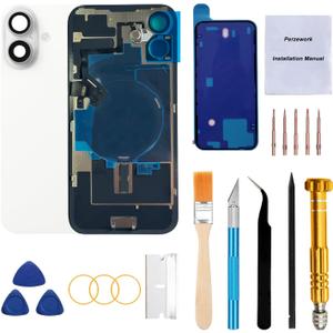 Rear Back Glass Replacement for iPhone 16 Plus 6.7-inches with Reparing Tool Kit and All Necessary Parts (White)