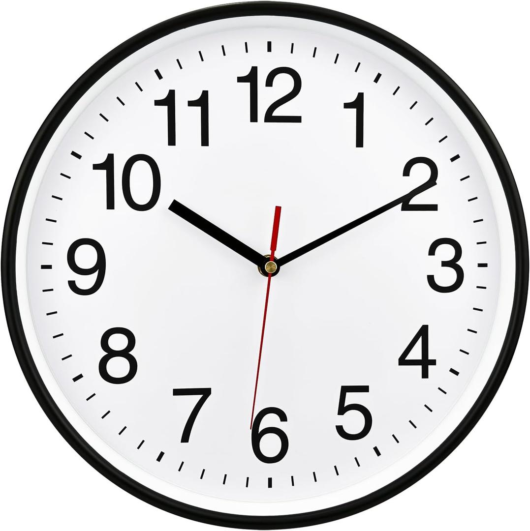 Plumeet Extra Large Wall Clock - 16" Non Ticking Silent Quartz Black Wall Clocks - Simple Design Wall Clocks for Living Room Decor, Battery Operated, White