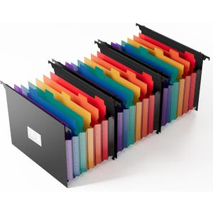 SUIN Expanding Hanging File Folders, 7 Pockets Accordion Organizer, Letter Size 1.2" Expansion with Color Tabs for Filing Cabinets (3)