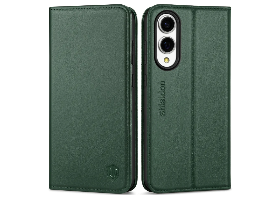 SHIELDON Case Wallet for Galaxy S25 Edge 5G 6.7", Genuine Leather Flip Kickstand RFID Blocking Credit Card Holder Magnetic Shock Absorbing Cover Compatible with Galaxy S25 Edge 2025 - Evergreen