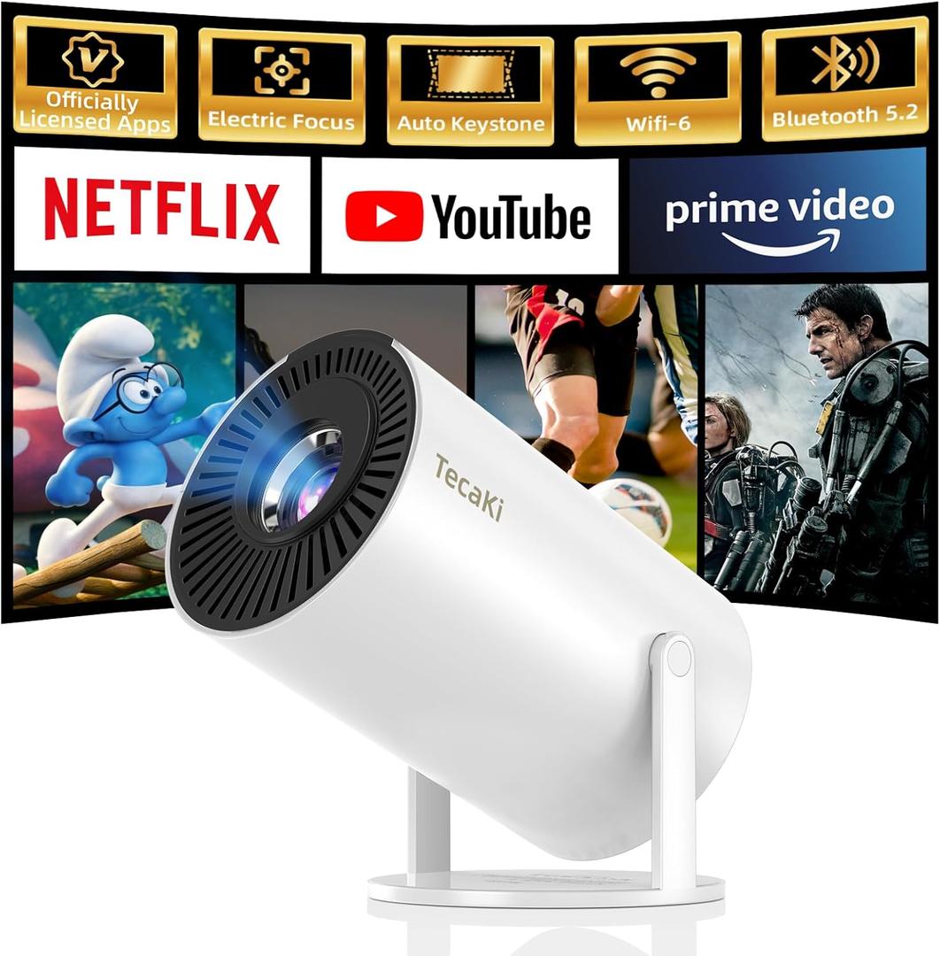 Projector, Home Use, Android TV and APP Compatible, 270 Rotation, Ceiling Projection, Automatic Keystone Correction, Bluetooth 5.2 Electric Focus K8 (4 ONLY, Bluetooth and WIFI )