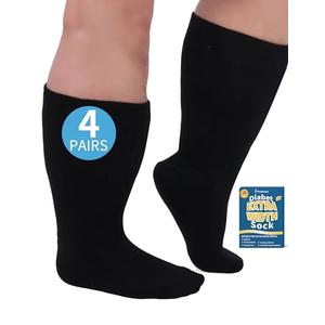 Powbrace 4 Pairs Wide Diabetic Socks for Swollen Feet, Lymphedema & Edema Relief, Non-Binding Calf Socks for Men & Women, One size