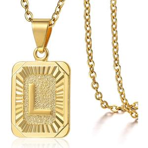 Trendsmax Rectangle Initial Letter Pendant Charm for Mens Womens Gold Plated Capital Letter Pendant Necklace Rolo Chain 18inch