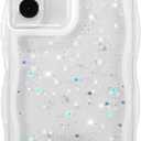 ZTOFERA for Samsung Galaxy S22 Plus 5G Case 6.6",Cute Curly Wave Case with Star Glitter,Clear Shiny Bling Soft TPU Shockproof Phone Protective Cover for Women Girls-White