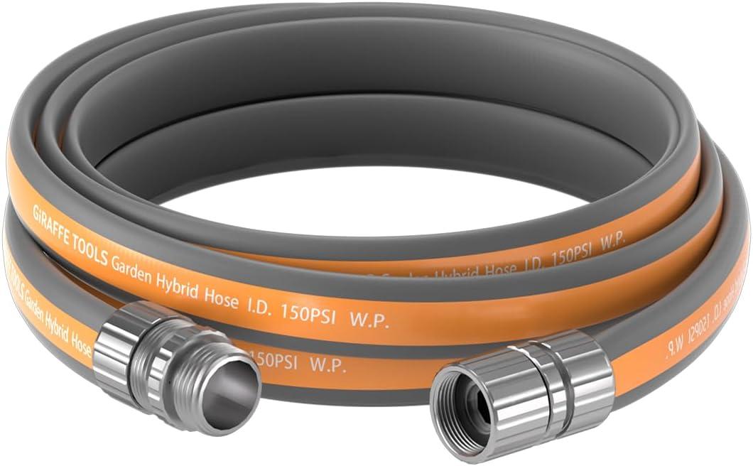 Giraffe Tools 10FT Garden Hose, 5/8" Lightweight Lay Flat Water Hose, No-Kink, Flexible Gardening Hose with Male to Female Aluminum Fitting, Customizable-Length Hose Pipe for Yard
